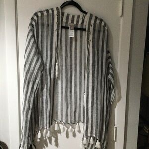 Chico's Striped Hooded Poncho - Gray & White